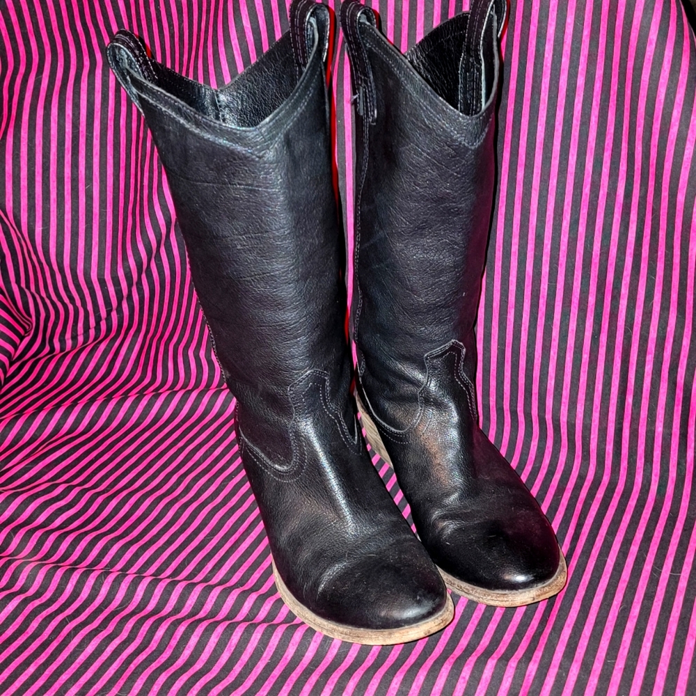 FRYE Carson Pull-on Black Leather Cowboy boots Size US 9 B